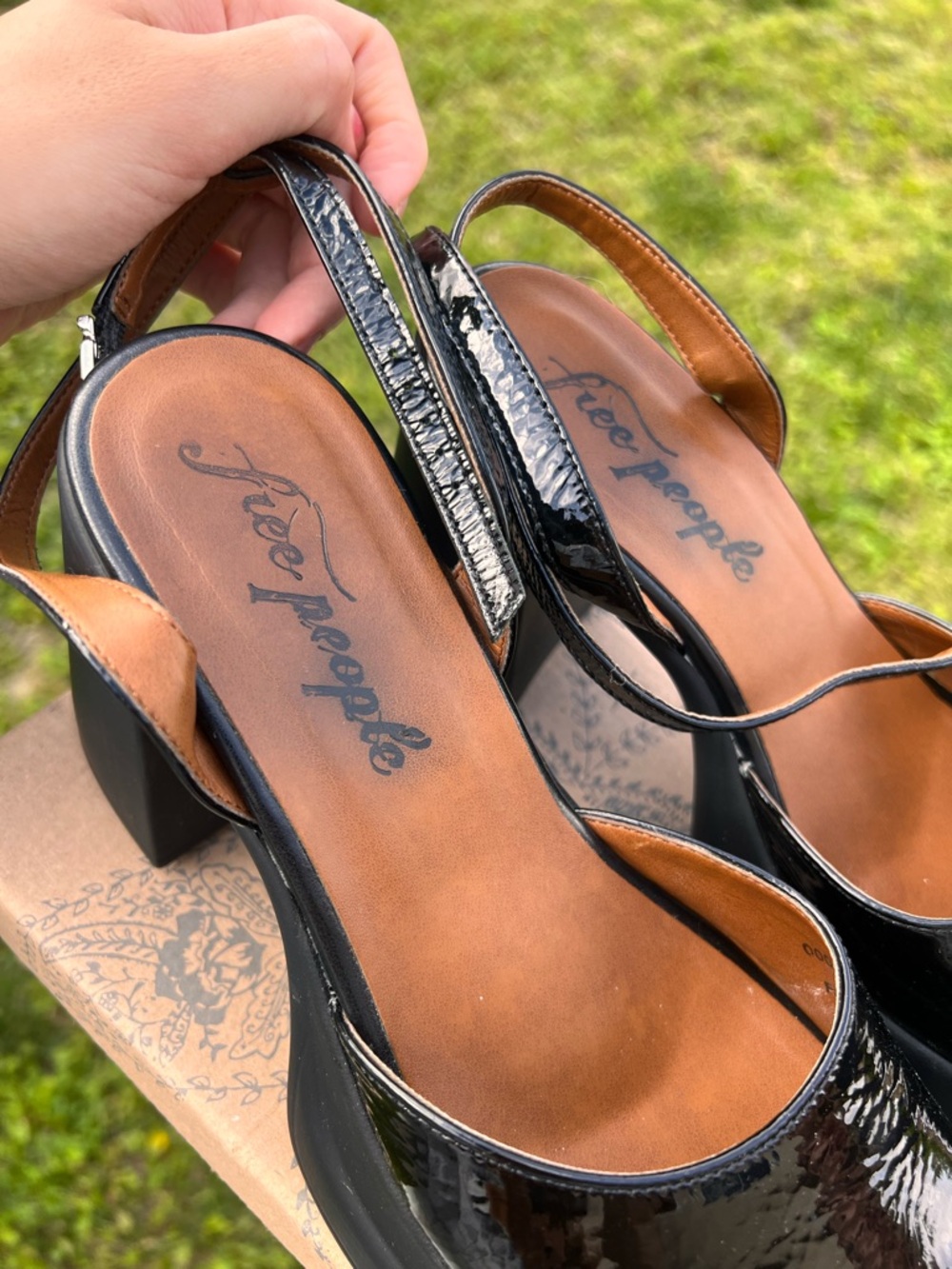 Free People Black Patent double stack platform